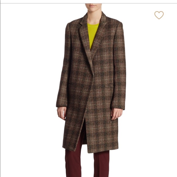 Theory wool blend long plaid print coat, M - Picture 3 of 5